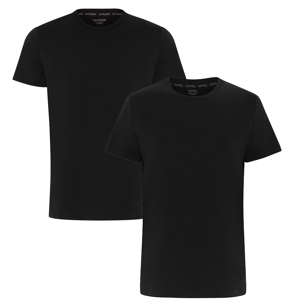 Image of a black tees bundle, one for women and one for men.