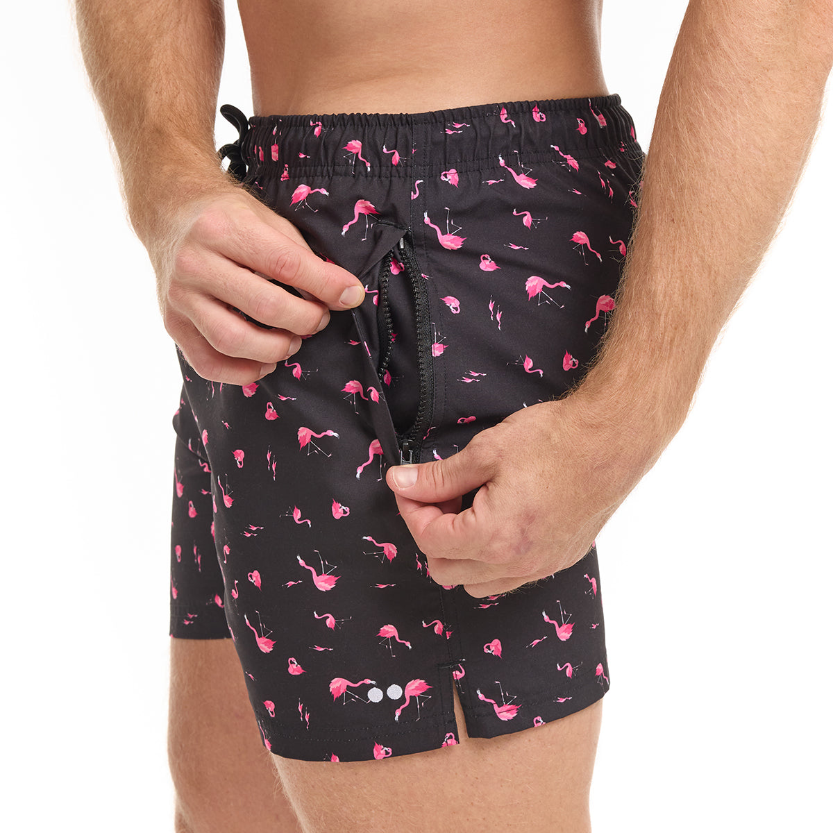 Black Flamingo Swim Trunks
