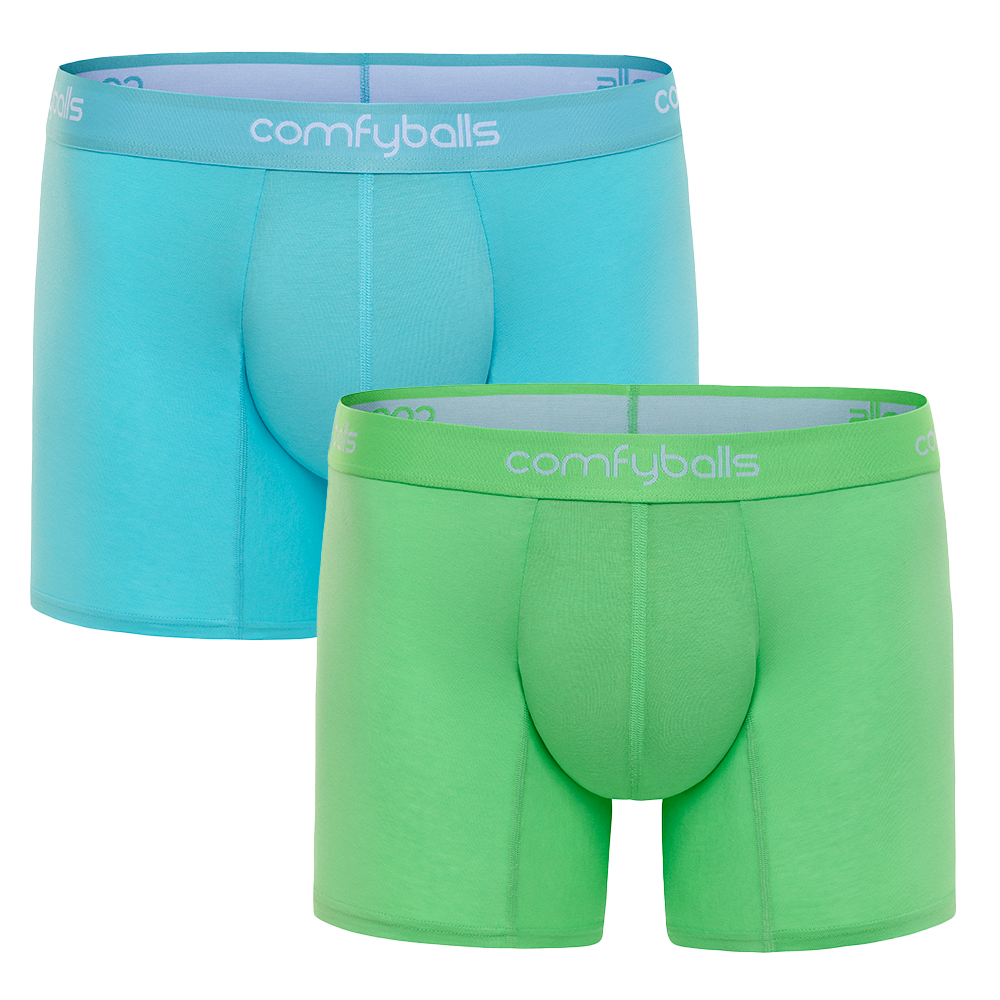 Comfycel bundle of two boxers for men. One is in Sky Blue and the other is in Summer Green.