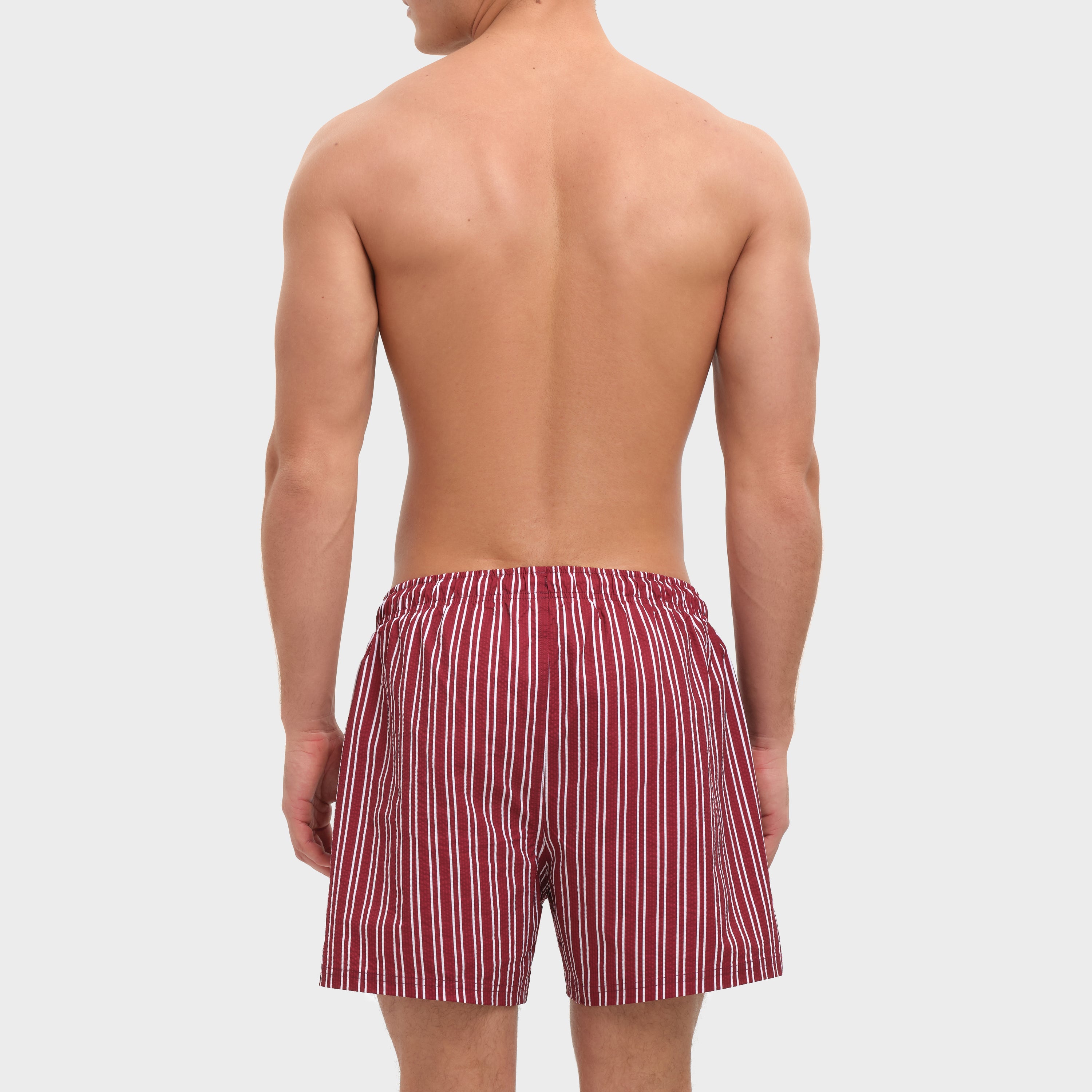 Red Seersucker Swim Trunks