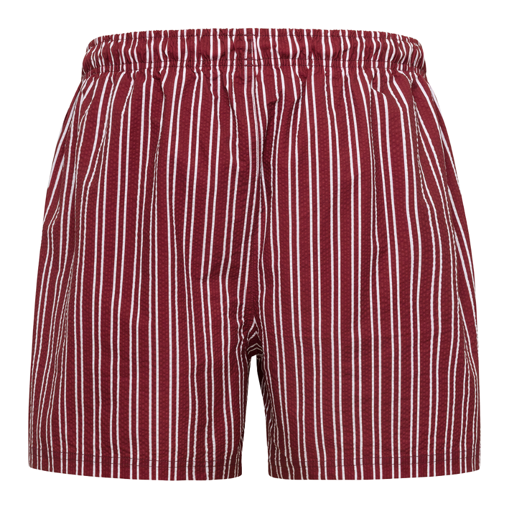 Red Seersucker Swim Trunks