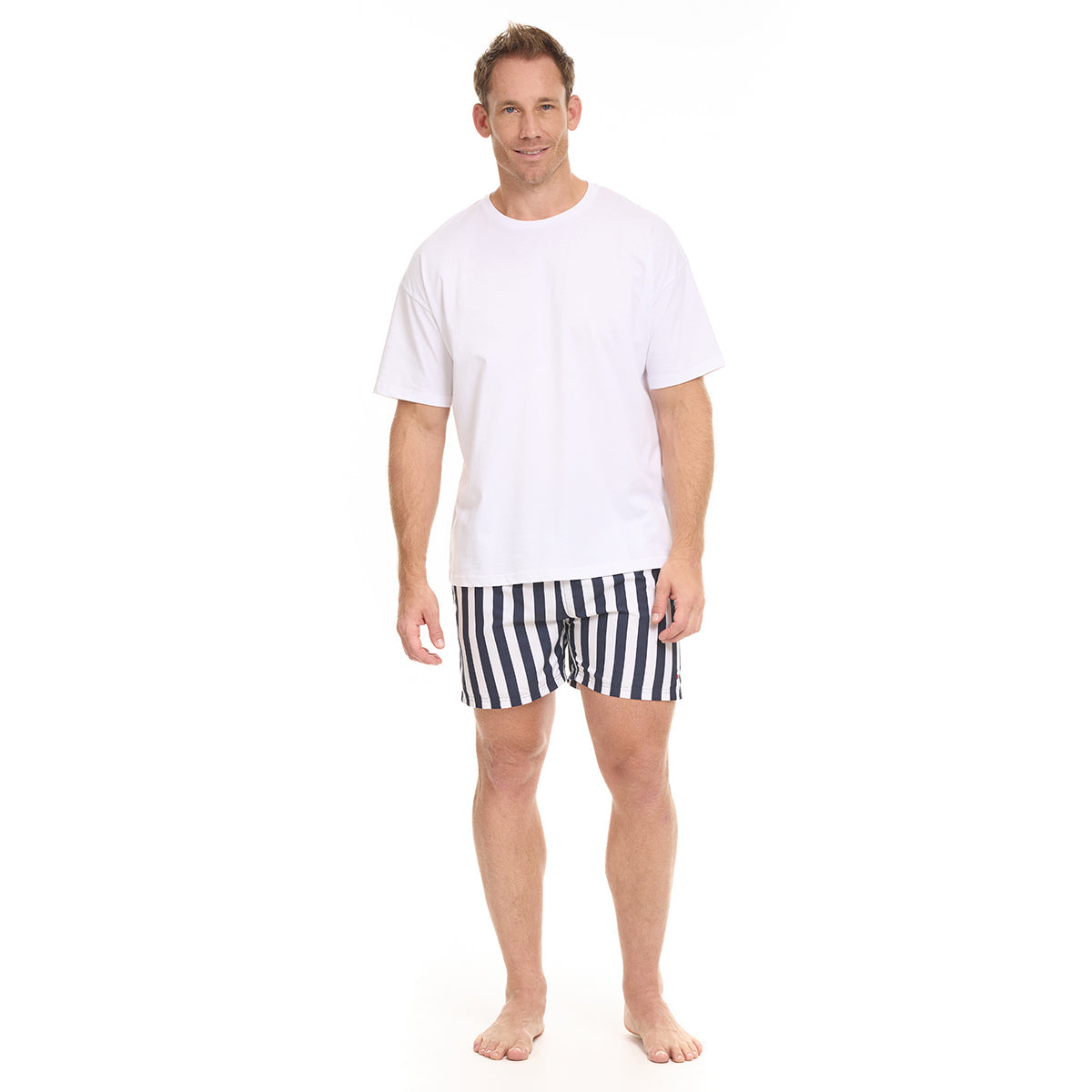 Navy Stripe Swim Trunks