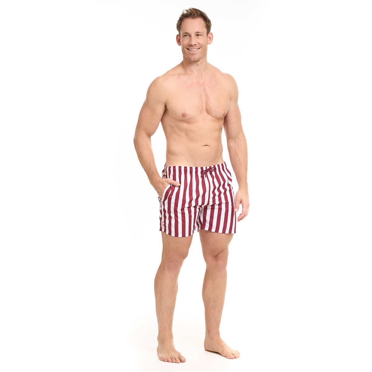 Red Stripe Swim Trunks