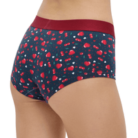 Navy underwear with red heart pattern on a white background
