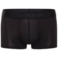 fit:regular | qty:1x | menge:1x | Black Comfyballs men's boxer briefs with a textured mesh pattern and a wide elastic waistband featuring the brand name in gray.