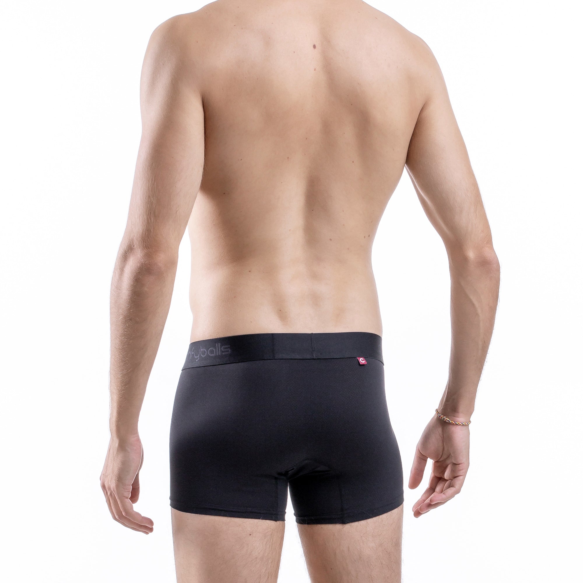 fit:regular | qty:1x | menge:1x | Comfyballs men's boxer briefs in black, shown from the back on a male model against a white background.