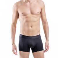 fit:regular | qty:1x | menge:1x | A shirtless male model wearing black Cornyballs boxer briefs against a plain white studio background.