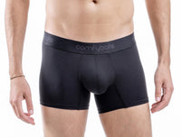 fit:regular | qty:1x | menge:1x | A shirtless male model wearing black Cornyballs boxer briefs against a plain white studio background.
