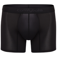 fit:long | qty:1x | menge:1x | Black Comfyballs men's boxer briefs with a textured mesh pattern and a wide elastic waistband featuring the brand name.