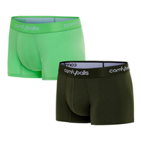 fit:regular | qty:1x | menge:1x | Two pairs of Comfyballs Comfycel men's REGULAR length boxer briefs, one green and one summer green, displayed against a solid white background.