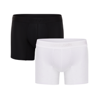 fit:regular | qty:1x | menge:1x | Two pairs of Comfyballs Comfycel men's LONG length boxer briefs, one black and one white, displayed against a solid white background.