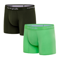 fit:regular | qty:1x | menge:1x | Two pairs of Comfyballs Comfycel men's LONG length boxer briefs, one green and one summer green, displayed against a solid white background.