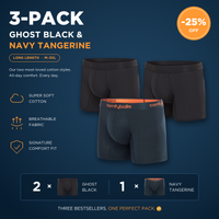 fit:long | qty:1x | menge:1x | Comfyballs Cotton 3-Pack Long – 2× Ghost Black, 1× Navy Tangerine