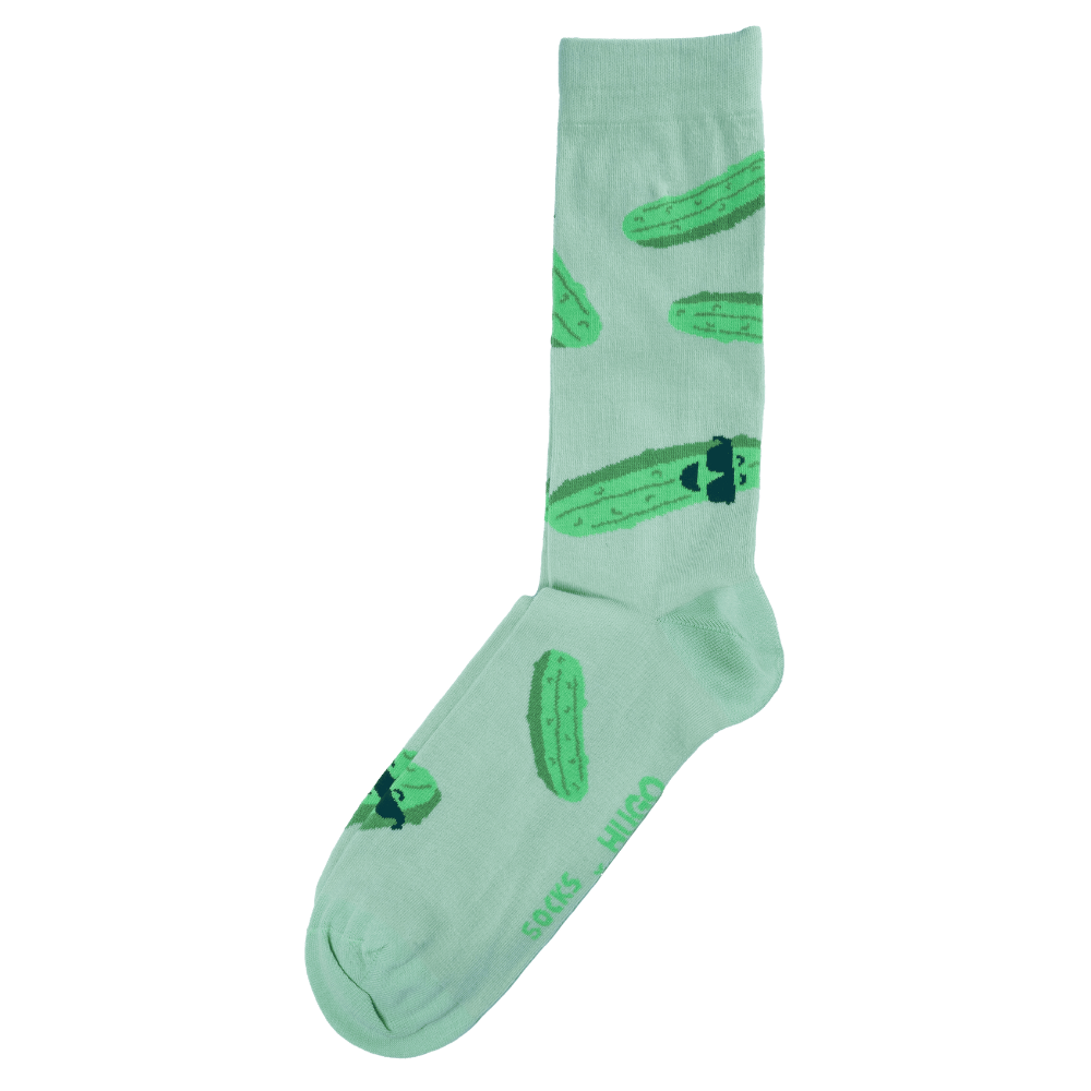 Light green sock with green snake pattern on a white background